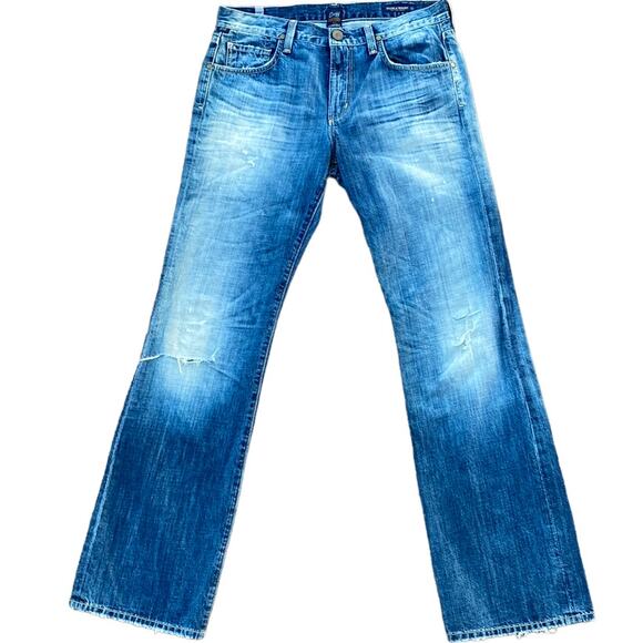 New Citizens of Humanity Jagger Dirty Wash Denim Bootcut Ripped Faded Jeans 32